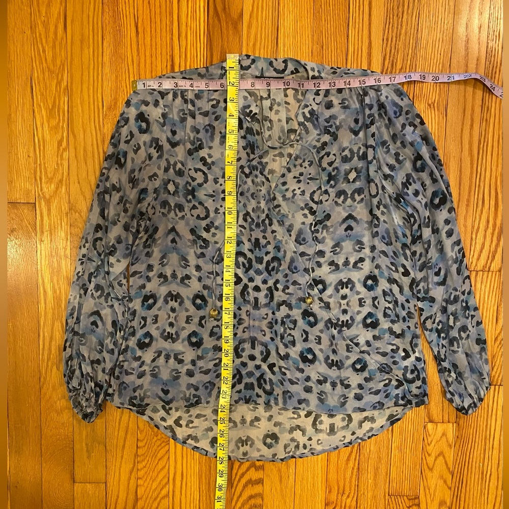 APNY Crossover Top with Tassel | Blue Leopard Print, Size Medium - Picture 3 of 7